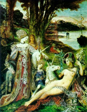 the unicorns Symbolism biblical mythological Gustave Moreau Oil Paintings